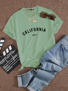 SHEIN Unity Number And Letter Graphic Tee - Green - View 1