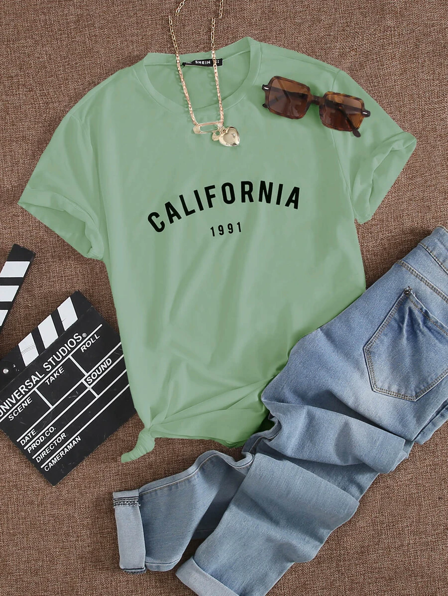 SHEIN Unity Number And Letter Graphic Tee - Green - View 1