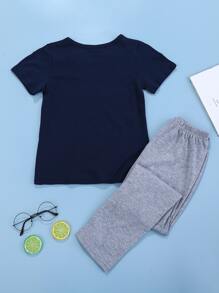 男孩標語圖案T恤帶褲子睡衣套裝 - 彩色 - 查看 2