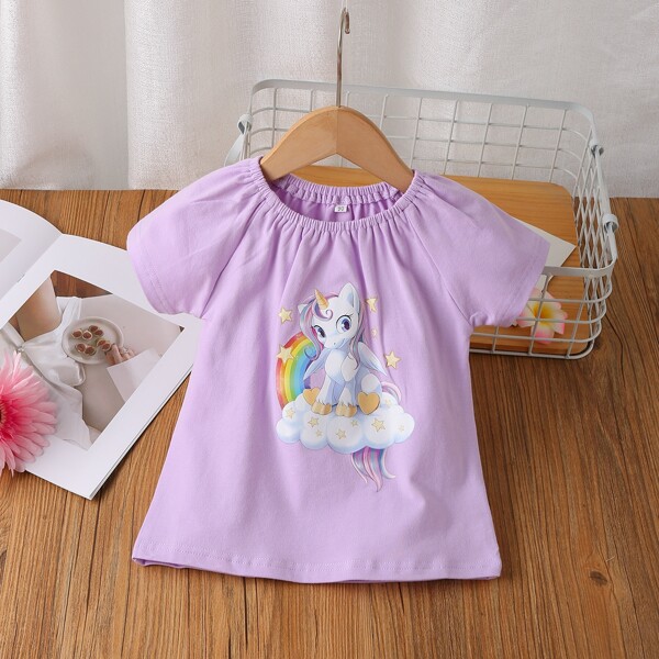 

Toddler Girls Cartoon Graphic Raglan Sleeve Tee, Lilac purple