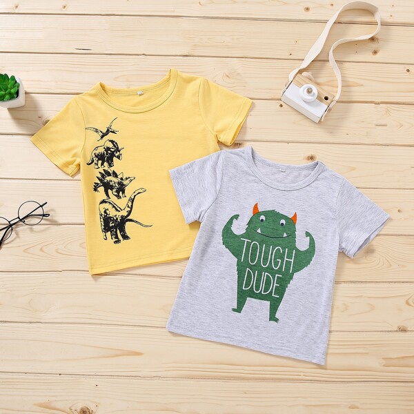

Toddler Boys 2pcs Cartoon & Letter Graphic Tee, Multicolor
