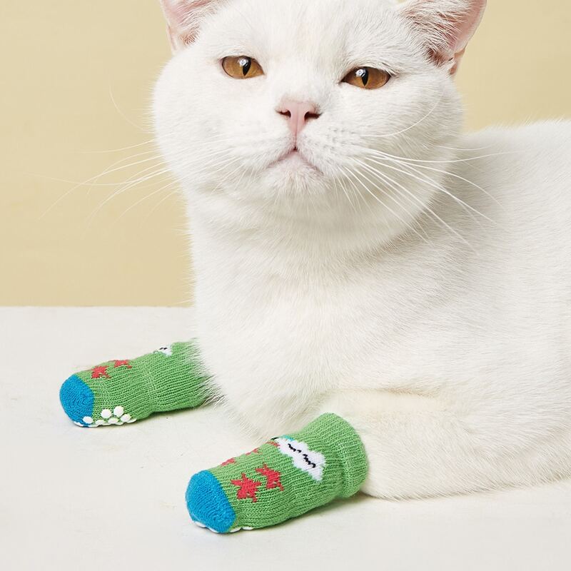 

2pairs Cartoon Star Knitted Pet Socks, Green