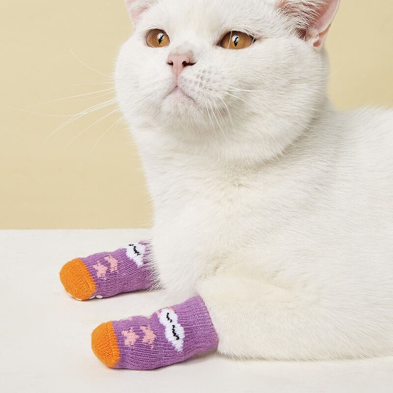 

2pairs Cartoon Star Knitted Pet Socks, Purple