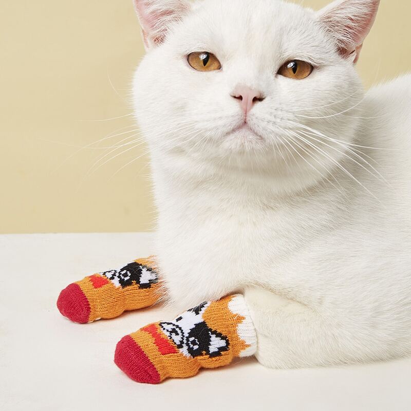 

2pairs Cartoon Knitted Pet Socks, Orange