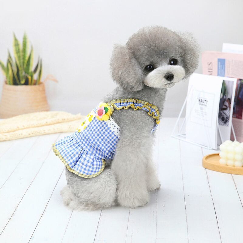 

Cartoon Duck Print Plaid Pet Dress, Multicolor