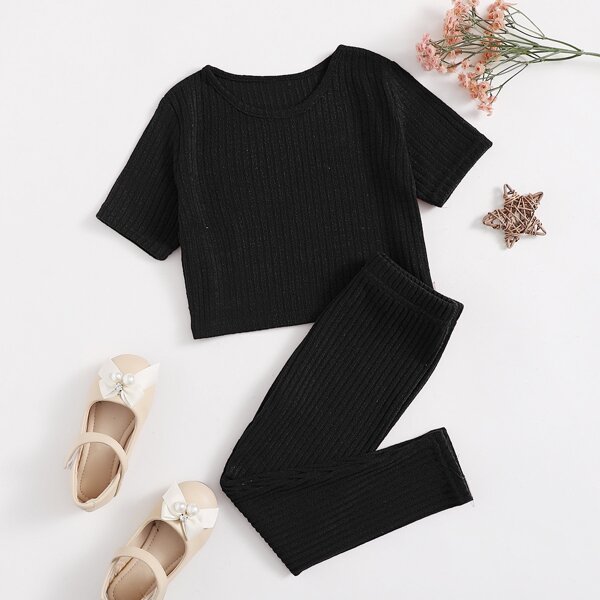 

Toddler Girls Rib-knit Solid Tee & Leggings, Black