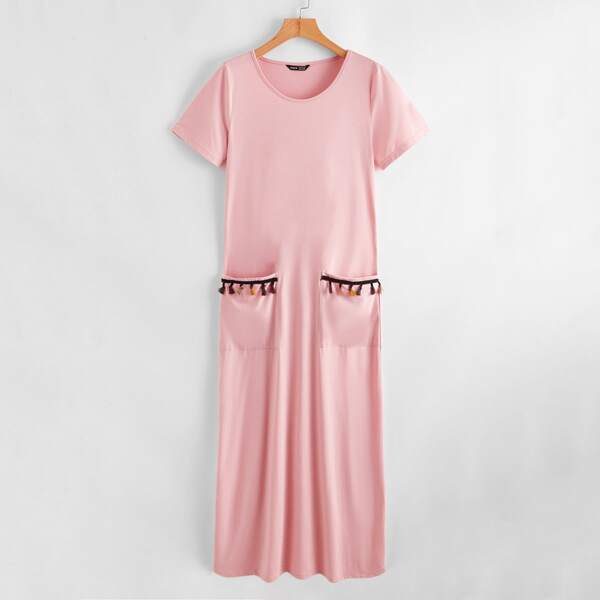 

Tassel Tape Pocket Front Dress, Baby pink