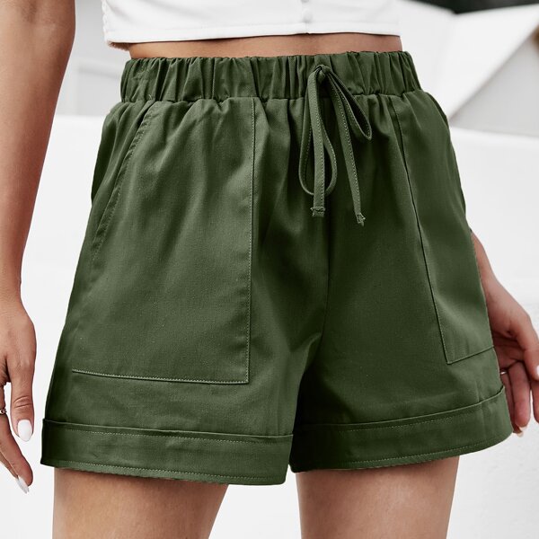 

Tie Waist Wide Leg Shorts, Army green