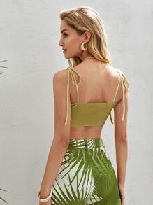 SHEIN VCAY Tie Front Knotted Shoulder Cami Top - Olive Green - View 2