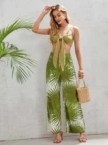 SHEIN VCAY Tie Front Knotted Shoulder Cami Top - Olive Green - View 3