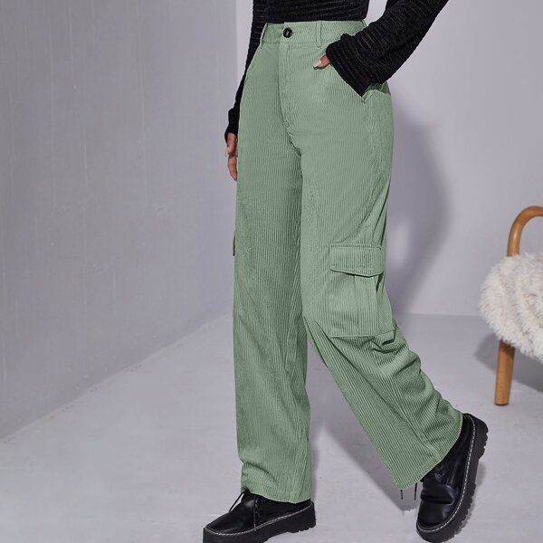 

Flap Pocket Cord Pants, Mint green