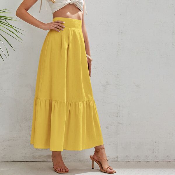 

High Waist Flippy Hem Skirt, Yellow