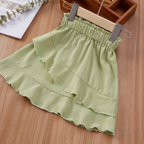 

Toddler Girls Paper Bag Waist Ruffle Hem Skirt, Lime green
