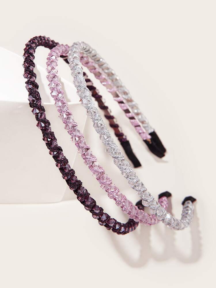 Royal 3pcs Elegant Rhinestone Beaded Hair Hoop, Simple & Versatile Headband For Going Out, Anti-Slip Headband For Washing Face,Hairband,Hair Hoop Headbands Hair Accessories Head Accessories