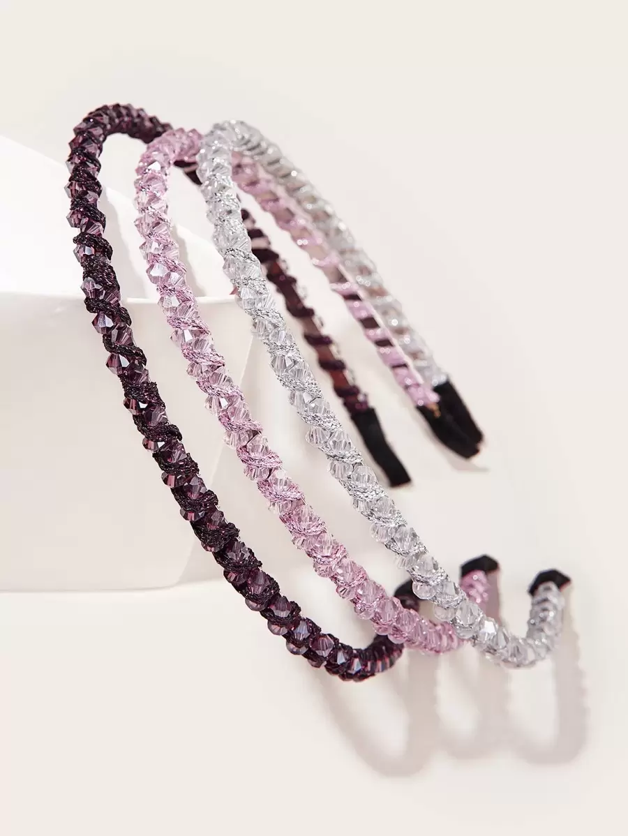 Bộ 3 chiếc băng đô cài tóc đính đá lấp lánh sang trọng, đơn giản và đa năng, thích hợp cho những buổi đi chơi, chống trượt khi rửa mặt, phụ kiện tóc, băng đô cài tóc, phụ kiện đội đầu. - Nhiều màu - Xem 1