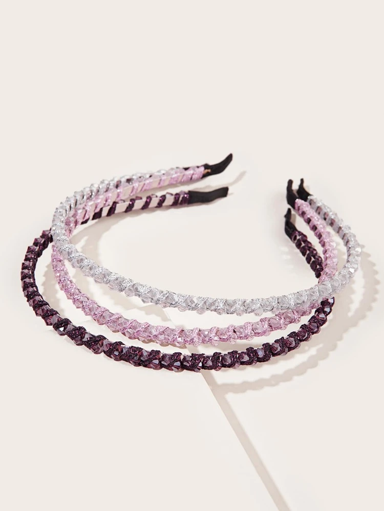 Royal 3pcs Elegant Rhinestone Beaded Hair Hoop, Simple & Versatile Headband For Going Out, Anti-Slip Headband For Washing Face,Hairband,Hair Hoop Headbands Hair Accessories Head Accessories