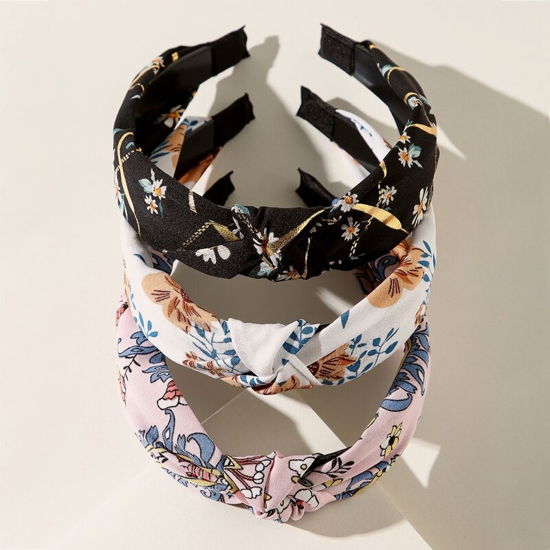 

3pcs Flower Print Knot Decor Headband, Multicolor