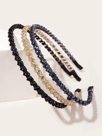 3pcs Elegant & Versatile Thin Headband With Rhinestone & Bead Decor, Ideal For Going Out, Anti-Slip Hairband For Washing Face, Headband Royal,Hairband,Hair Hoop Headbands Hair Accessories