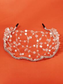 1 pieza Diadema de red de alambre de cobre y cuentas de cristal para mujeres, con estilo de tiaras elegantes - Plateado - Ver 4