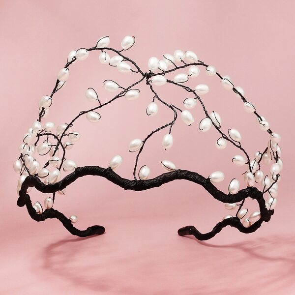 

Faux Pearl Decor Structured Headband, Black