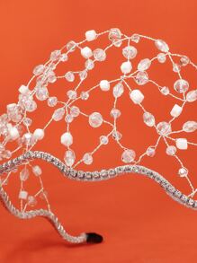 1 pieza Diadema de red de alambre de cobre y cuentas de cristal para mujeres, con estilo de tiaras elegantes - Plateado - Ver 7