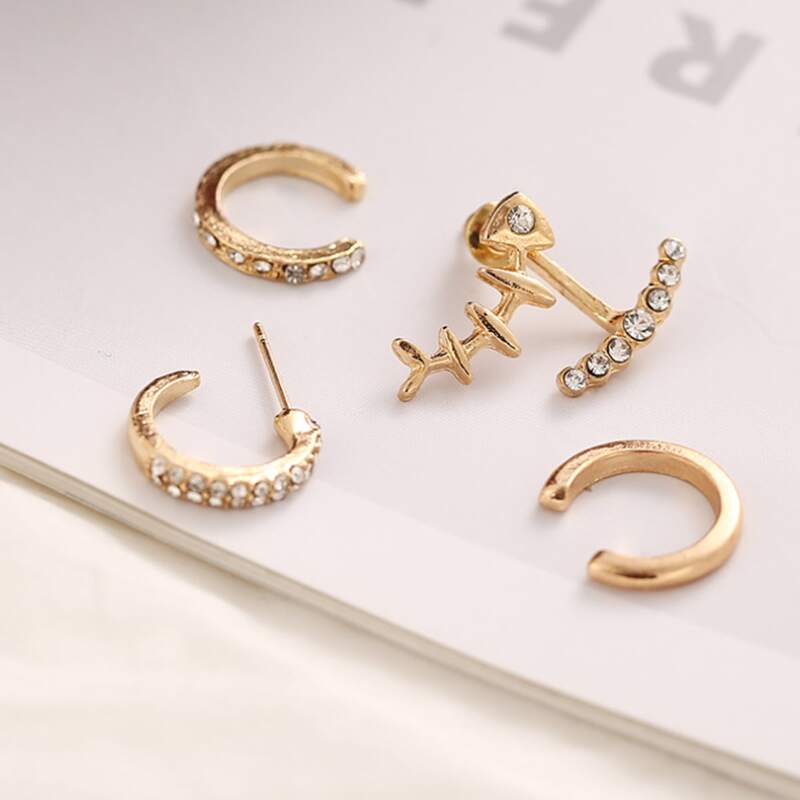 

4pcs Rhinestone Stud Earrings, Gold