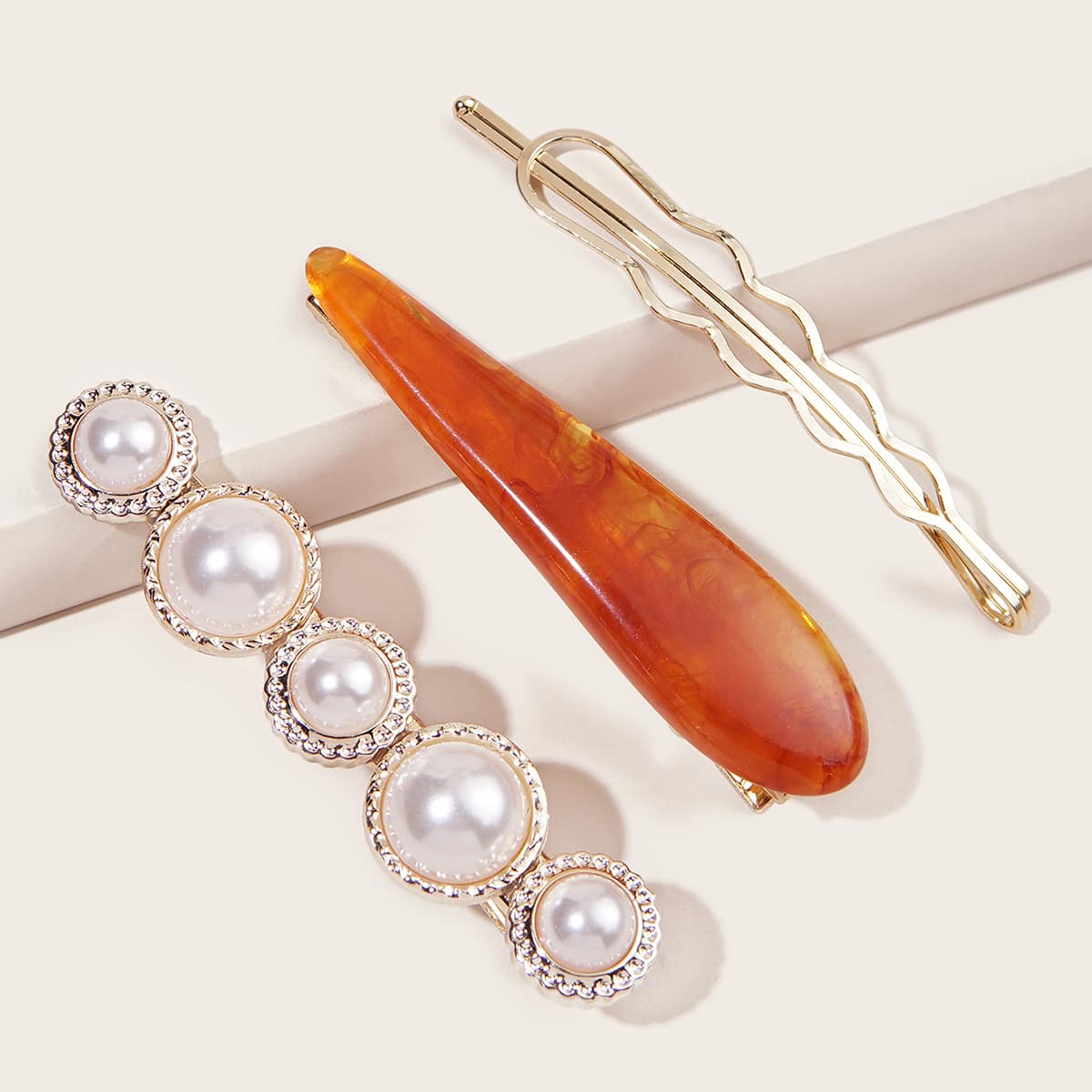 

3pcs Faux Pearl Decor Hair Clip, Multicolor