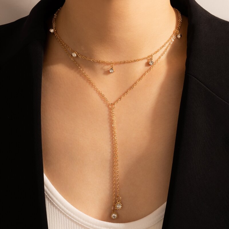 

Rhinestone Lariats Necklace, Gold