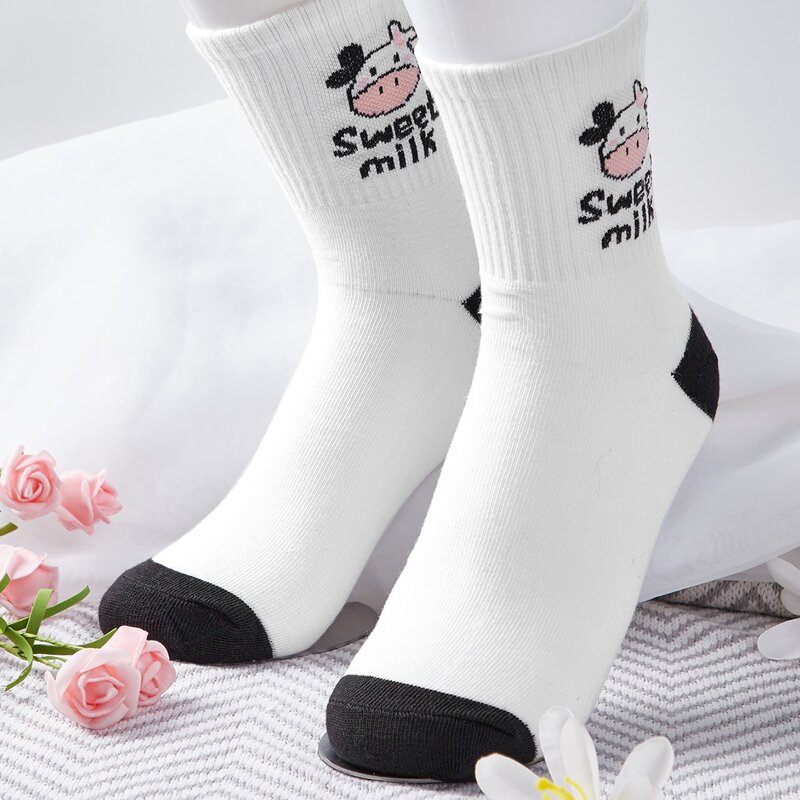 

Cow Graphic Crew Socks, Black and white