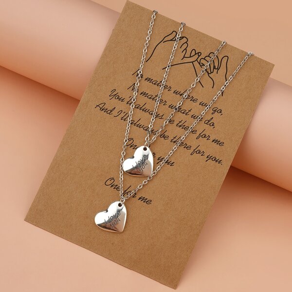 

2pcs Heart Pendant Necklace, Antique silver