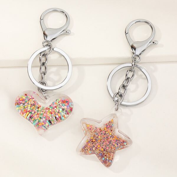 

2pcs Heart & Star Charm Keychain, Multicolor