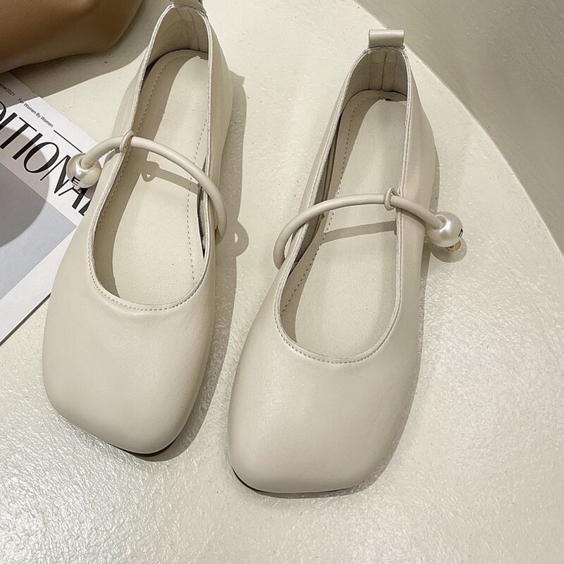 

Faux Pearl Strap Ballet Flats, Beige