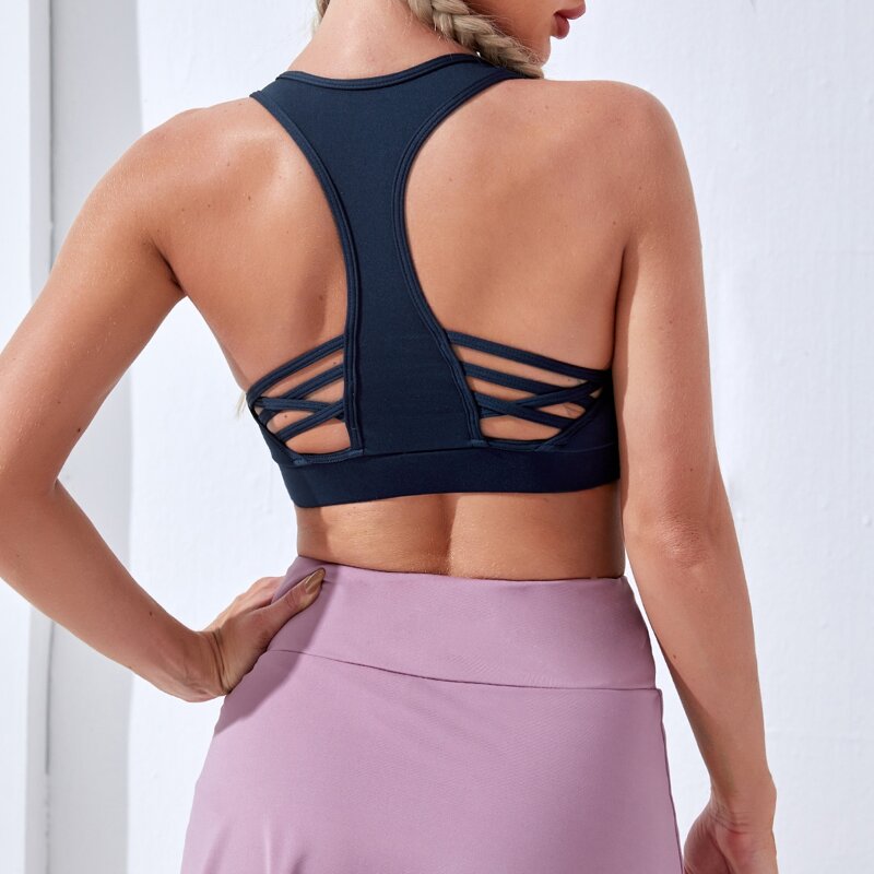 

Medium Support Criss Cross Sports Bra, Navy blue