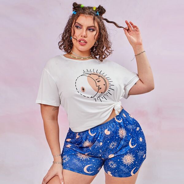 

Plus Abstract Galaxy Print Pajama Set, Blue and white