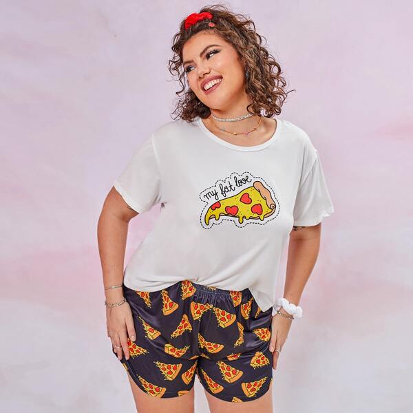 

Plus Pizza Print Pajama Set, Black and white