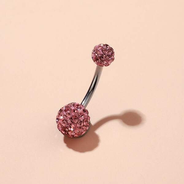 

Rhinestone Round Ball Decor Belly Ring, Pink