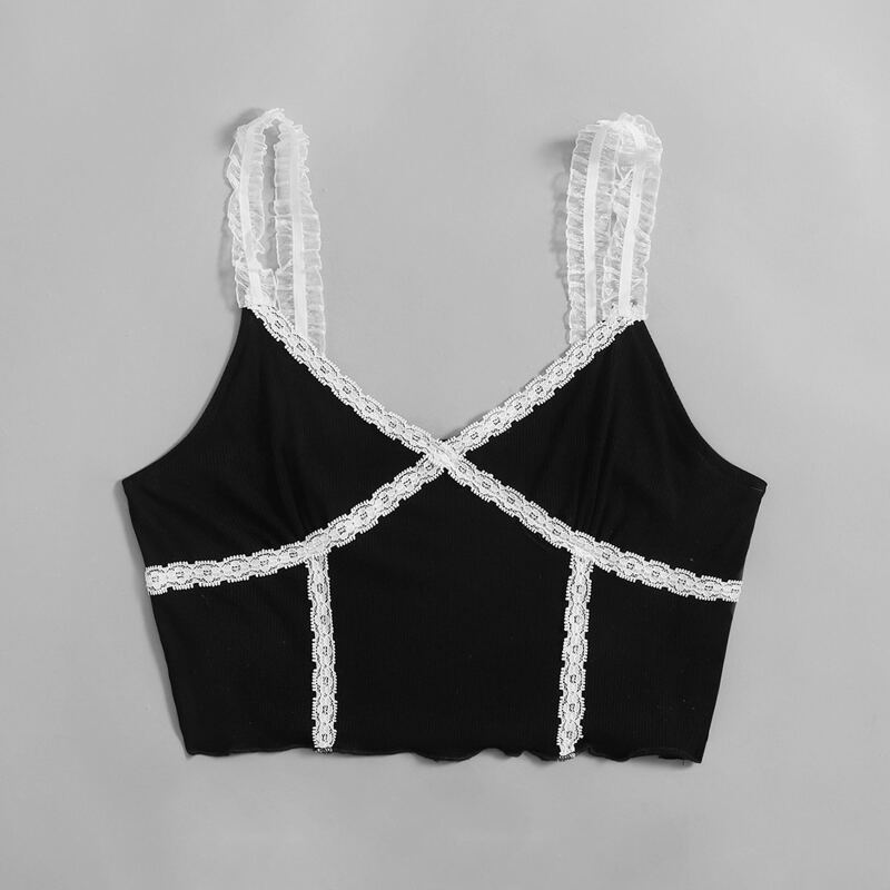 

Contrast Lace Crop Cami, Black