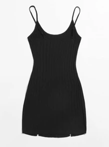 SHEIN Essnce 大碼素色羅紋針織m形開衩包臀洋裝