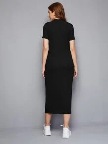 Mulvari 花卉刺繡生菜邊羅紋針織洋裝 - 黑色 - 查看 2