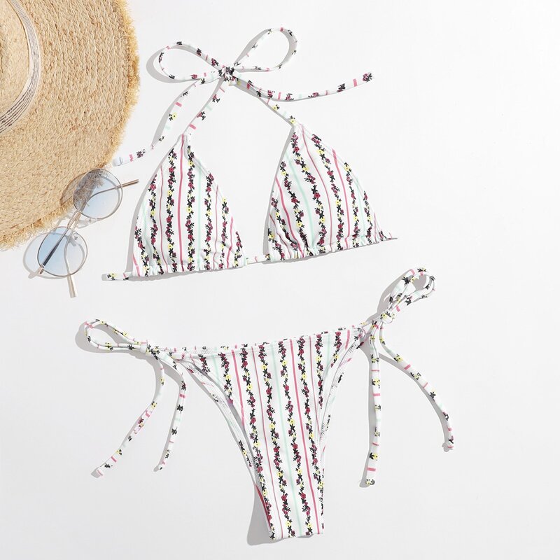 

Ditsy Floral Tie Side Bikini Swimsuit, Multicolor