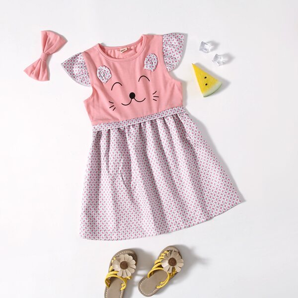 

Toddler Girls Cartoon & Argyle 3D Ear Smock Dress, Multicolor