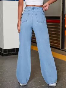 SHEIN EZwear High Waist Heart Print Wide Leg Jeans - Light Wash - View 2