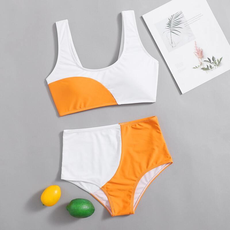 

Colorblock Scoop Neck Bikini Swimsuit, Multicolor