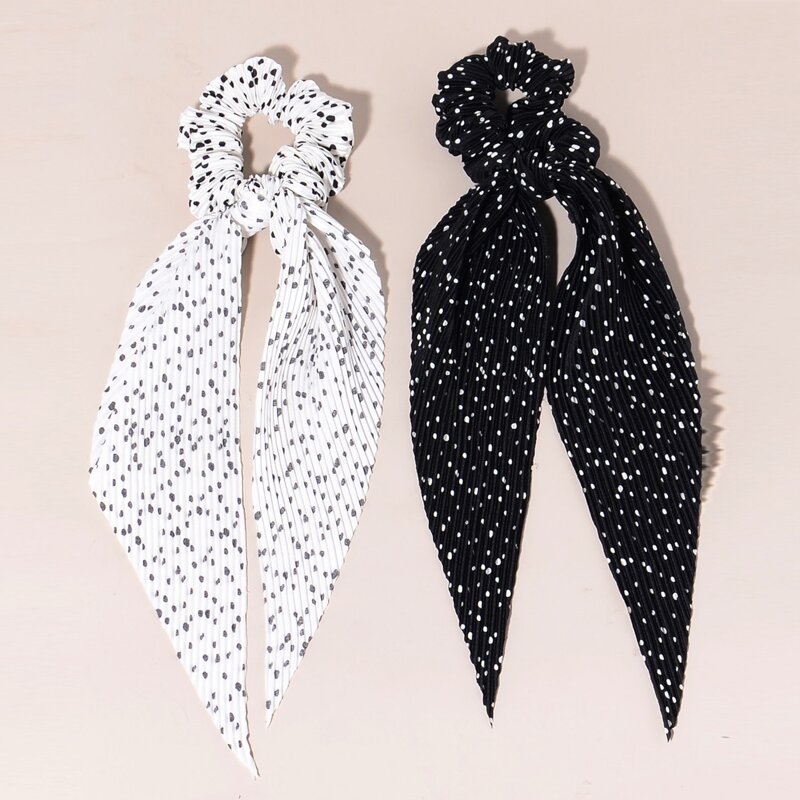 

2pcs Polka Dot Scrunchie Scarf, Black and white