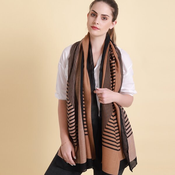 

Striped Colorblock Scarf, Brown