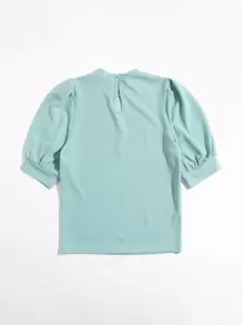 Seusyu Puff Sleeve Keyhole Back Top - Mint Blue - View 2