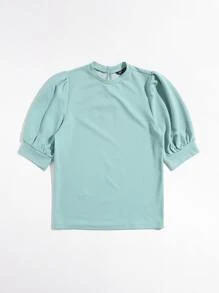 Seusyu Puff Sleeve Keyhole Back Top - Mint Blue - View 3