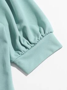 Seusyu Puff Sleeve Keyhole Back Top - Mint Blue - View 4