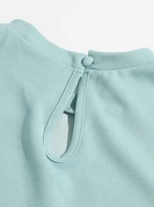 Seusyu Puff Sleeve Keyhole Back Top - Mint Blue - View 5