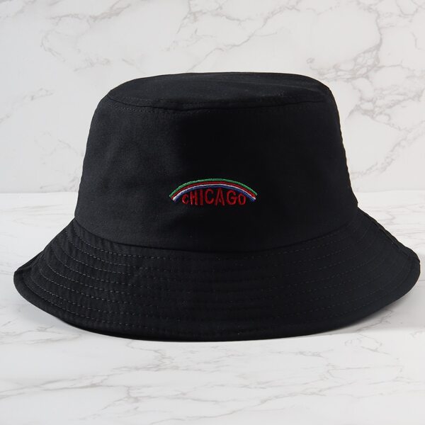 

Letter Embroidery Bucket Hat, Black